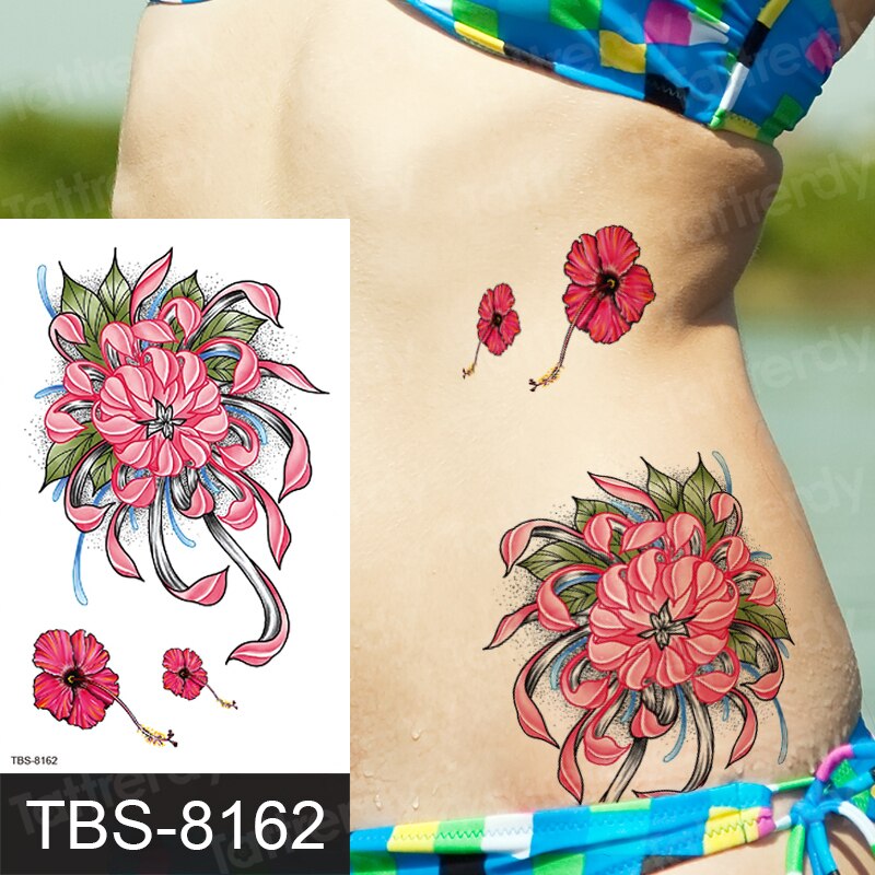 Billlnai Rose Lotus Flower Temporary Tattoo For Women Girls Sexy Body Tattoo Sticker Girl Tatouage Temporaire Femme Back Tatoo Fake