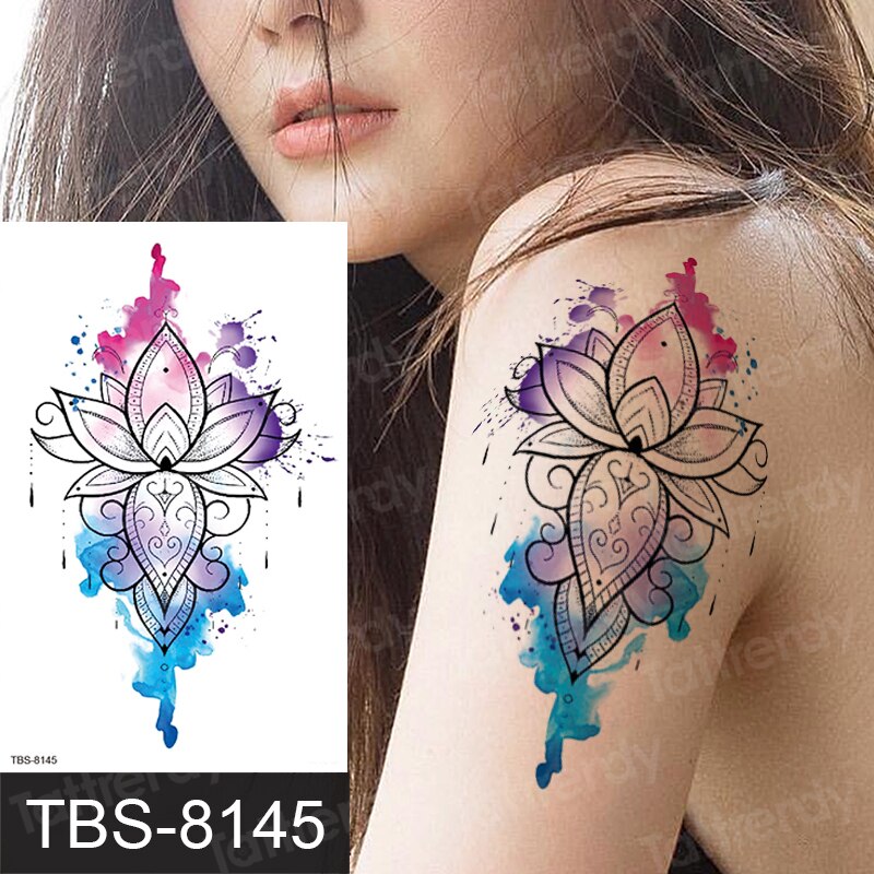Billlnai Rose Lotus Flower Temporary Tattoo For Women Girls Sexy Body Tattoo Sticker Girl Tatouage Temporaire Femme Back Tatoo Fake
