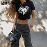 Bold Shade Grunge Streetwear 90s Tees Letter Print Gothic Slim Basic Cropped Tops Women Indie Style Vintage Clothes Summer 2023