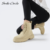 Smile Circle Cow suede Ankle Boots Women Autumn Platform Boots Fashion Plus velvet warm Comfortable Ladies Booties femme
