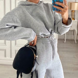 Women's Tracksuit Short Oversize Hoodie Suit Hooded Long Sleeve Drawstring Female Autumn Sport Pants For women Two Piece Set