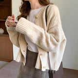 Korean Sweater Women Cardigan Spring Autumn Knitted Ribbed O-Neck Cropped Cardigans Ladies Single Breasted Casual Fashion Top