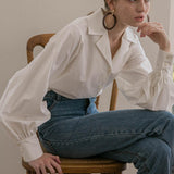 Lantern Sleeve Elegant White Button Vintage Women Blouse Turn Down Collar Office Ladies Female Casual Shirt