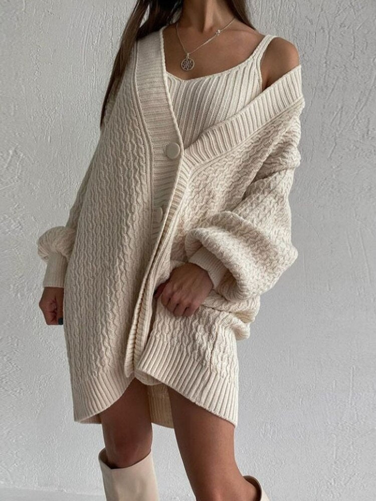 Cryptographic Knitted Button Up Loose Cardigan Sweater for Women Long Sleeve Autumn Winter Oversized Coats Sweaters Warm Sueters