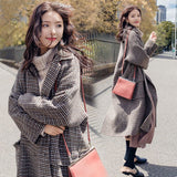 Billlnai Woolen Coat For Women Mid-Length 2023 Autumn Winter Preppy Aesthetic Freshing All-Match Houndstooth Big Cotton Casual Jacket