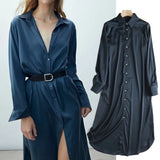 Christmas Gift Withered Autumn Blouse Women England Style Fashion Simple Loose Satin Dresses Blusas Mujer De Moda 2023 Long Shirt Women