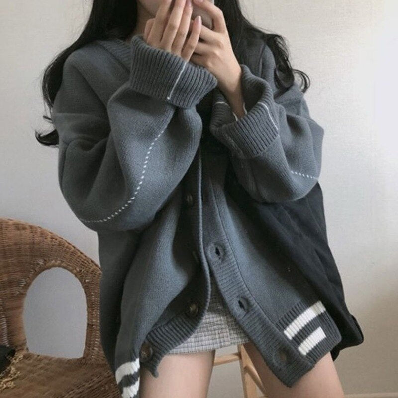 Billlnai  2023  Fashion Women Sweaters  New Knitted Cardigan women's Lazy College Style Loose Long Sleeve V-neck Button Large Jacket Autumn