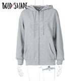 Bold Shade 90s Skater Style Rhinestone Hoodies Letter Pocket Zipper Women Sweatshirts Long Sleeve Y2k E-girl Streetwear Hoodie