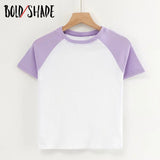 Bold Shade Grunge Street Style Vintage Tees Colorblocking Solid Crop T-shirts Indie Women Skater Fashion Slim Tshirt Basic 2023