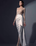 Thanksgiving Day Gifts 2023 New Fashion Sexy See-Through Elegant Split Gown Long Sleeve V-Neck Stripe Sexy Dress Eye-Catching Glittery Party Dresses