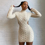Tossy Backless knitted Dress Long Sleeve Women Autumn Knitwear Mini Dress Sexy High Street Slim Bodycon Dresses 2023
