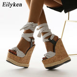 2023 Summer Solid Women White Platform Wedges Sandals Fashion High Heels Shoes Ankle Strap Ladies Open Toe Sandals
