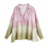 Ardm Fashion Tie dye Blouse Women 2023 V Neck Drop Sleeve Casual Shirt Sid Split Loose Top Femme Vintage Oversized Blusas Mujer