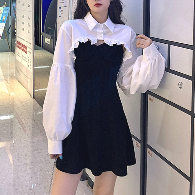 Billlnai  2023   Elegant Party Dress Women Long Sleeve Sweet Empire High Street Mini Dress Gothic Y2k Dress Korean Summer  Female Outfits