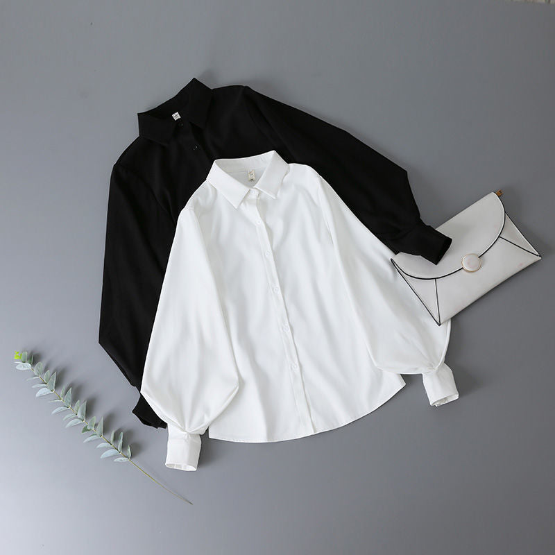 Deeptown Lantern Sleeves Vintage Shirts Women Elegant White Womens Blouse with Lush Sleeves 2023 Fashion Button Up Shirt Black