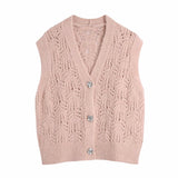 Ardm Fahion Pink Sweater Vest V Neck With Button Single Breasted Sweet Knitted Vest Women Vintage Pullover Female Top