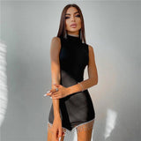 Billlnai  New 2023 Tank Strap Middle Neck Casual Evening Party Sexy Backless Women's Clothes Bright Prom Basic Bodycon Mini Dress Vestidos