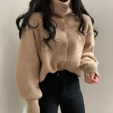 Sweater Women Lapel Buttoned Cardigan Spring Fall Turtleneck Long Sleeve Solid Sweaters Tops Ladies korean Style Jacket 2023