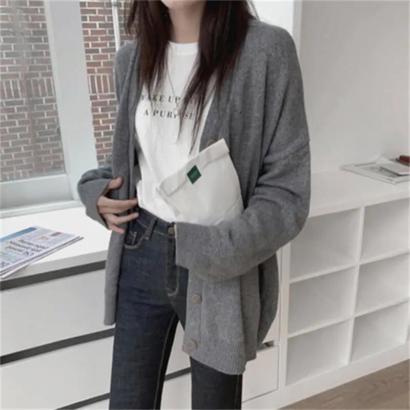Billlnai  2023  Cardigan for Women Solid Color Casual Ladies Sweater Fashion Loose Autumn Coat Black New Knitted Cardigans for Women