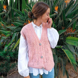 Ardm Fahion Pink Sweater Vest V Neck With Button Single Breasted Sweet Knitted Vest Women Vintage Pullover Female Top