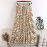 Billlnai Summer New 2023 Vintage Floral Print Tulle Pleated Women's Mi-Long Skirts Chiffon High Waist Loose Female Umbrella Skirt
