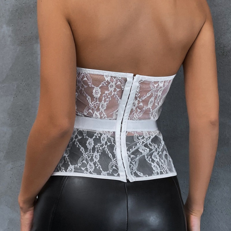 Sexy Satin Lace Corset Cupped Crop Tops for Women Strapless Off Shoulder Tube Top Sleeveless Backless Feminino Top Streetwear