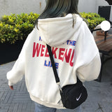 Hoodies Women Letter Printed Loose Hooded Trendy Pockets Plus Velvet Sweatshirts Womens Korean Style Harajuku All-match Chic