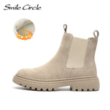 Smile Circle Chelsea Boots Women Suede Leather Ankle Boots Autumn Slip-On Platform Boots Fashion Booties femme
