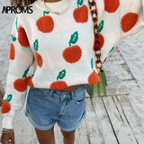 Aproms Cutest Fruit Print Warm Sweater Women 2023 Winter Cosy Knitted Oversized Jumper Female Korean Fashion Plus Size Pullovers