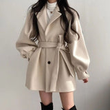 Billlnai 2023 Coat Korean Version Chic Autumn Winter Loose Style All-Match For Women Academy Suit Collar Aesthetic Mid-Length Woolen Coat
