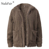 Christmas Gift Nadafair Teddy Coat Women Fluffy Jacket Autumn Zipper Plush Thick Casual Plus Size Lamb Winter Faux Fur Coat Female Overcoat