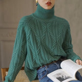 Winter Turtleneck Sweater Women Cashmere Argyle Sweaters Pure Color Knitted Pullover Oversized Loose Casual Lady Jumper