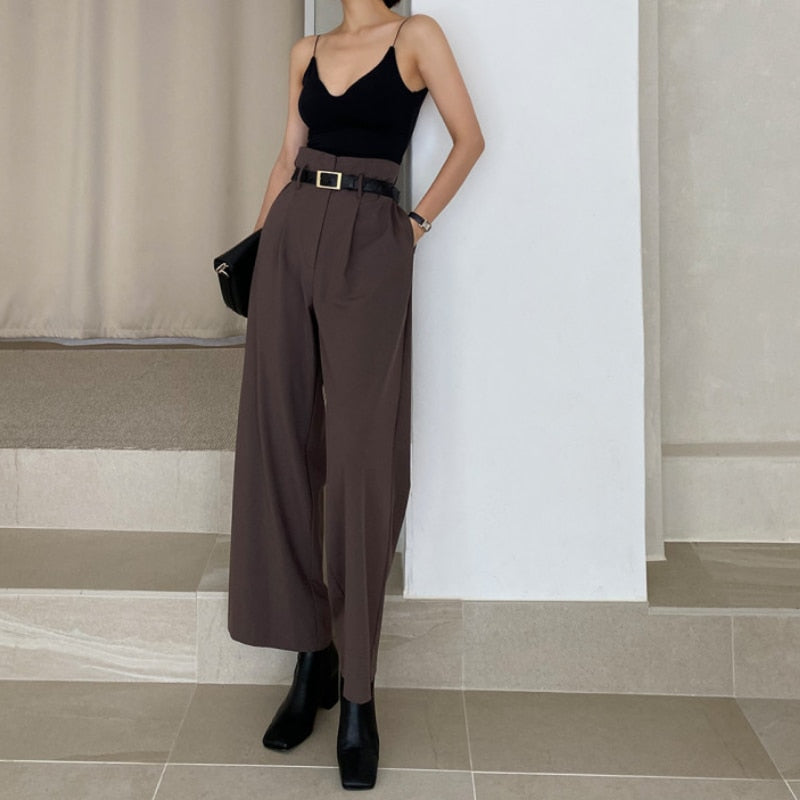Office Lady Blazer Suits Vintage Two Piece Set Women Long Sleeve Short Blazer + High Waist Wide Leg Long Pants 2 Piece Outfits
