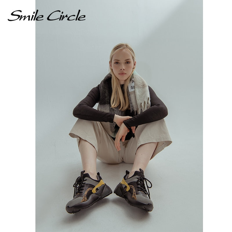 Smile Circle Women Sneakers Flat Platform shoes Suede Leather fashion casual Breathable Thick bottom Ladies Shoes