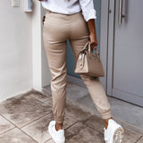 Solid Women's Fashion Slim Pencil Pants 2023 Autumn New Pocket Basic All-match Ankle-length Pant Ladies Casual Fashion Bottoms