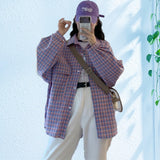 Christmas Gift Deeptown Plaid Shirt Women Long Sleeve Tops Lattice Print Blouse Korean Fashion 2023 Oversized Spring Kpop Casual Purple Clothes