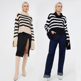 Cryptographic Fall Winter Knitted Casual Pullovers Sweaters for Women Tops Sweaters Striped Long Sleeve Turtleneck Top Oversized