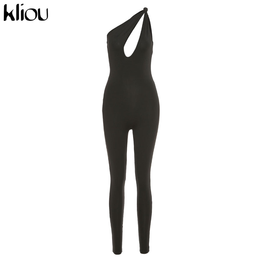 Kliou One Shoulder Sexy Cut Out Rompers Womens Jumpsuit 2023 Streetwear Solid Backless Active Wear Skinny Slim Jumpsuits Summer