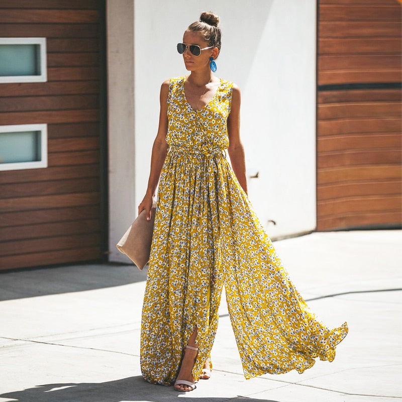Jastie Women Summer Dress Floral Print Maxi Dresses Bohemian Hippie Beach Long Dress Women's Clothing 2023 vestidos de verano