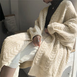 Cardigan Women Autumn Winter Twist knitted Jacket Retro Thick Loose Long Sweater for Ladies Simple Woman Clothes