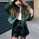 Artsnie Autumn 2020 Bomber Jacket Women Army Green Warm Zipper Pockets Winter Coat Female Jacket Parkas Femme Chaqueta Mujer