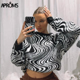 Aproms Elegant Black White Striped Print Knitted Sweaters Women 2023 Winter Long Sleeve Soft Warm Pullovers Female Ribbed Jumper
