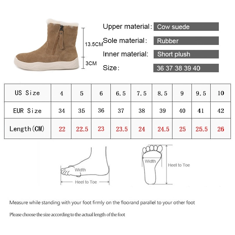 Smile Circle Suede Leather Ankle Boots Women Natural fur Warm Snow Boots Zipper Easy to wear Flat Boots Winter Ladies Shoes