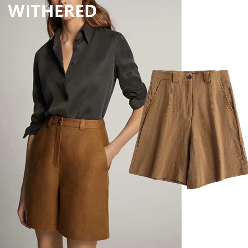 Christmas Gift Withered 2020 summer england style office lady vintage linen loose shorts women short feminino plus size women short bermuda