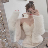 2023 spring and winter new lace spaghetti tops or thick plush jacket fashion parkas women fur parkas coat