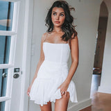 Billlnai  2023 Tank Strap Designer White Sling Casual Evening Party Sexy Backless Women's Clothes One Piece Basic Bodycon Mini Dress