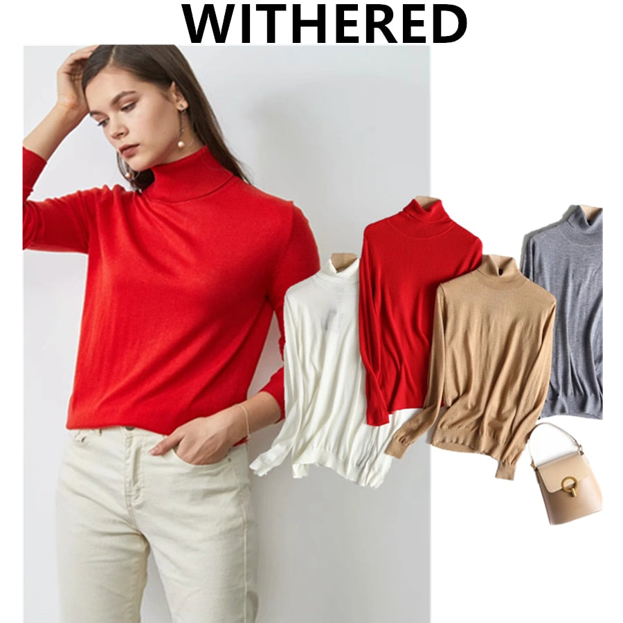 Christmas Gift Withered england style simple and fashion winter sweaters women pull femme multicolor turtleneck sweaters women pullovers tops