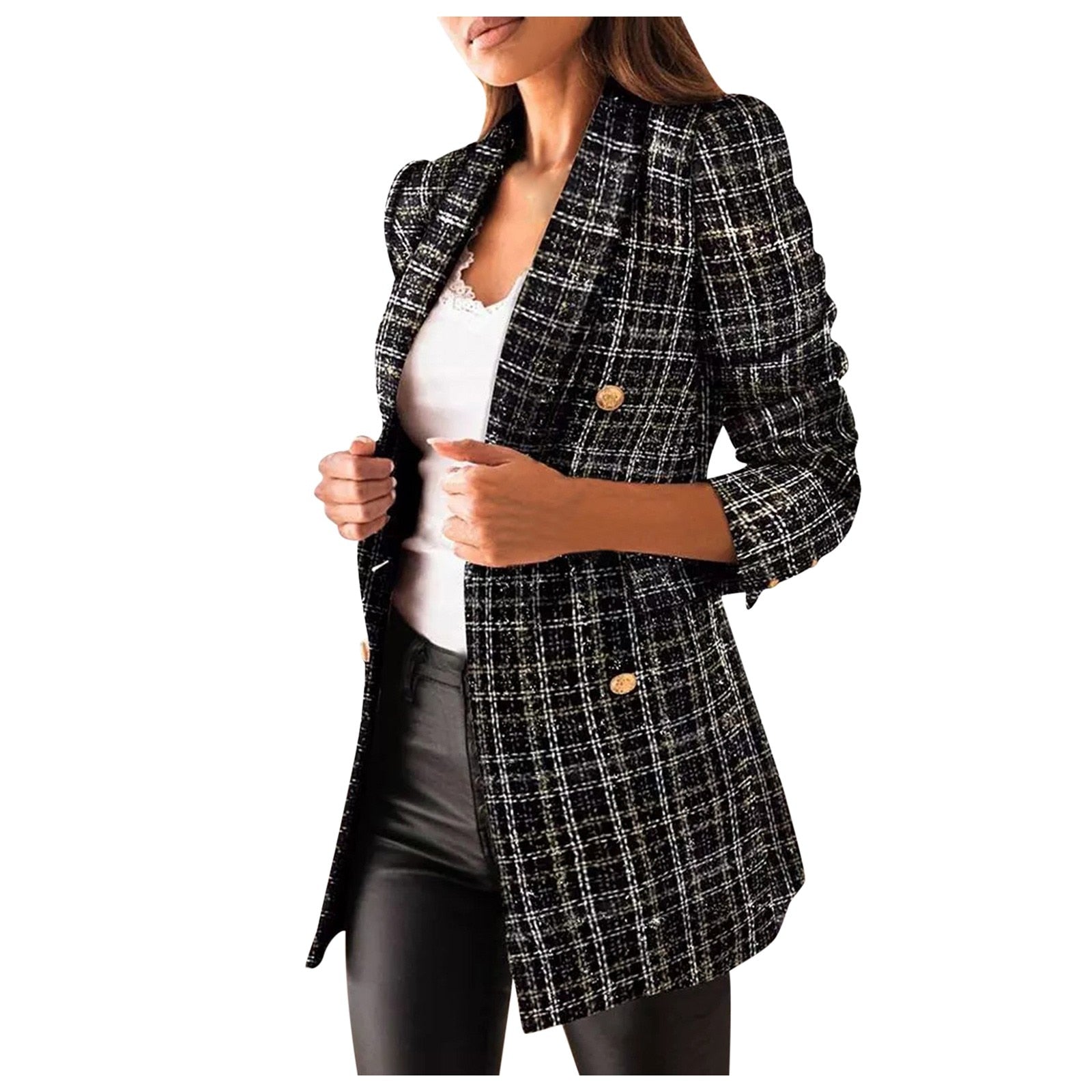 Billlnai Women 2023 Fashion Double Breasted Blazer Autumn Winter Casual Thin Suit Slim Fit Office Lady Elegant Chic Jacket Street Coat