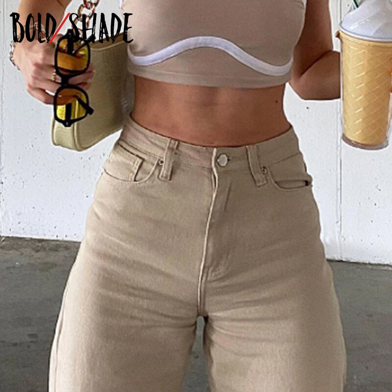 Bold Shade Street Trend Grunge Jeans Unicolor Y2K High Waist Skinny Straight Pants Women Indie Vintage Fashion Summer Pants 2023