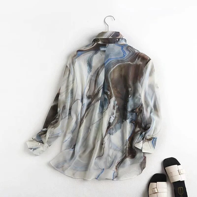 Christmas Gift Withered england style vintage Ink painting loose office lady elegant blouse women blusas mujer de moda 2020 loose shirt tops